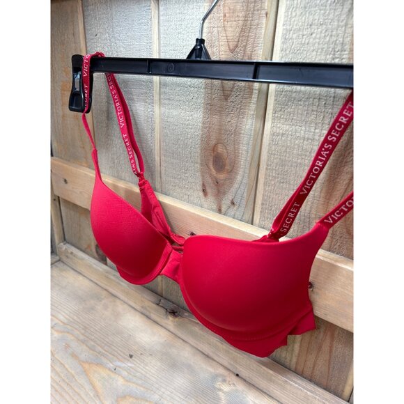 Victorias Secret Red Push-Up Bra 32B logo straps - Picture 2 of 5